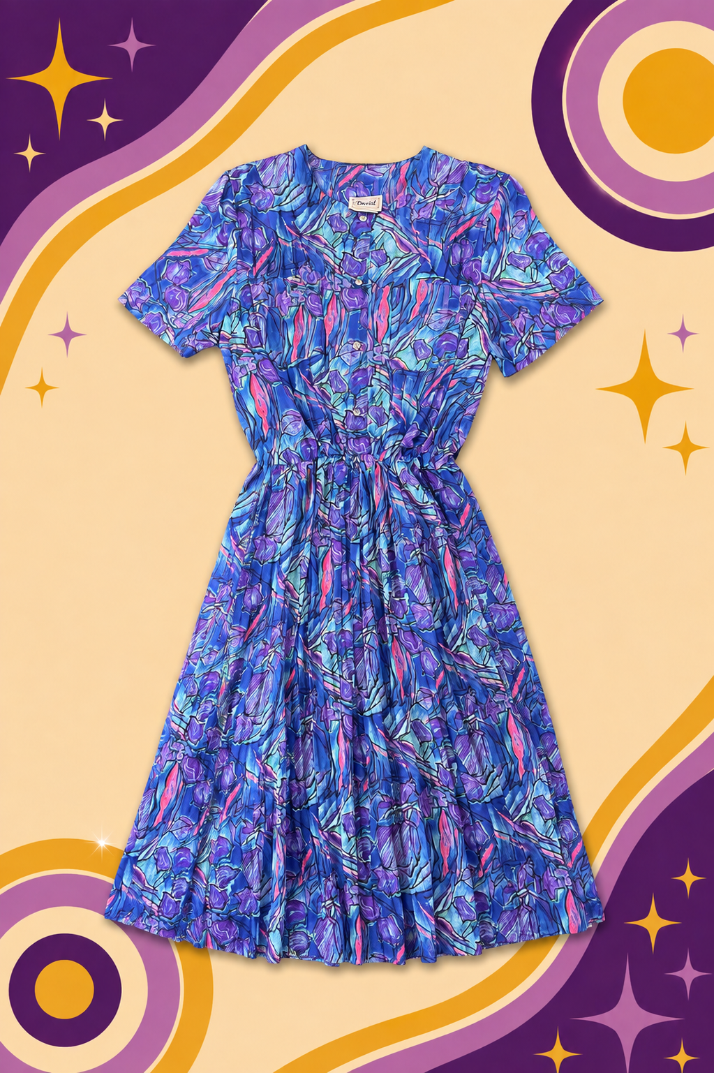 1980's Original Vintage Styled By Tosol 'David' Colourful Pleated Dress