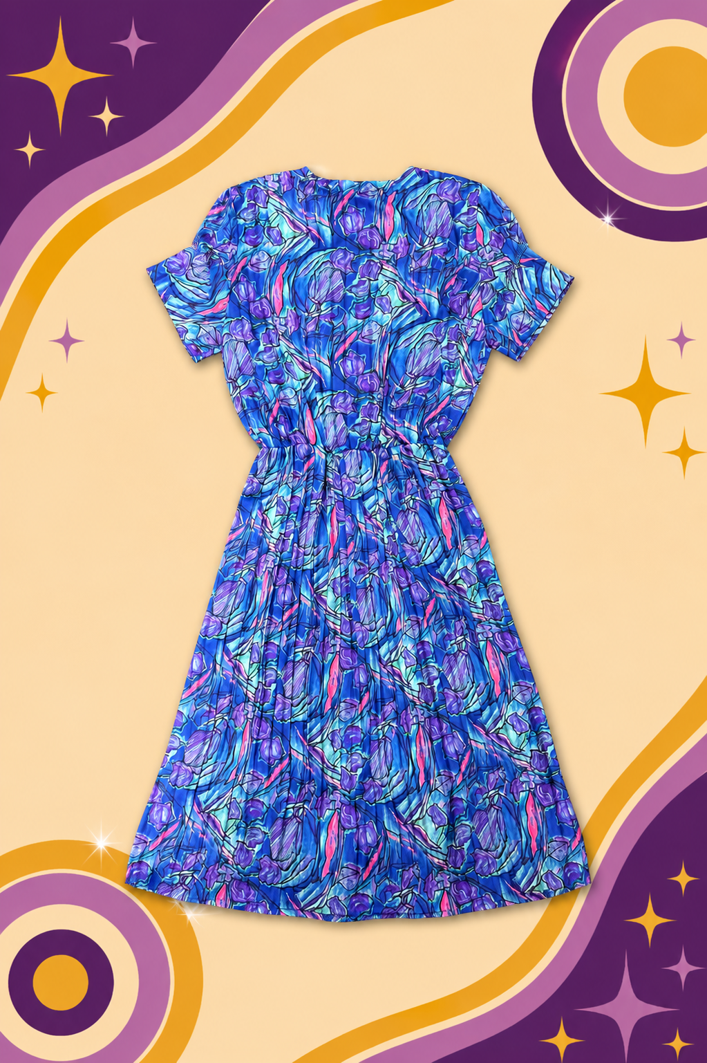 1980's Original Vintage Styled By Tosol 'David' Colourful Pleated Dress