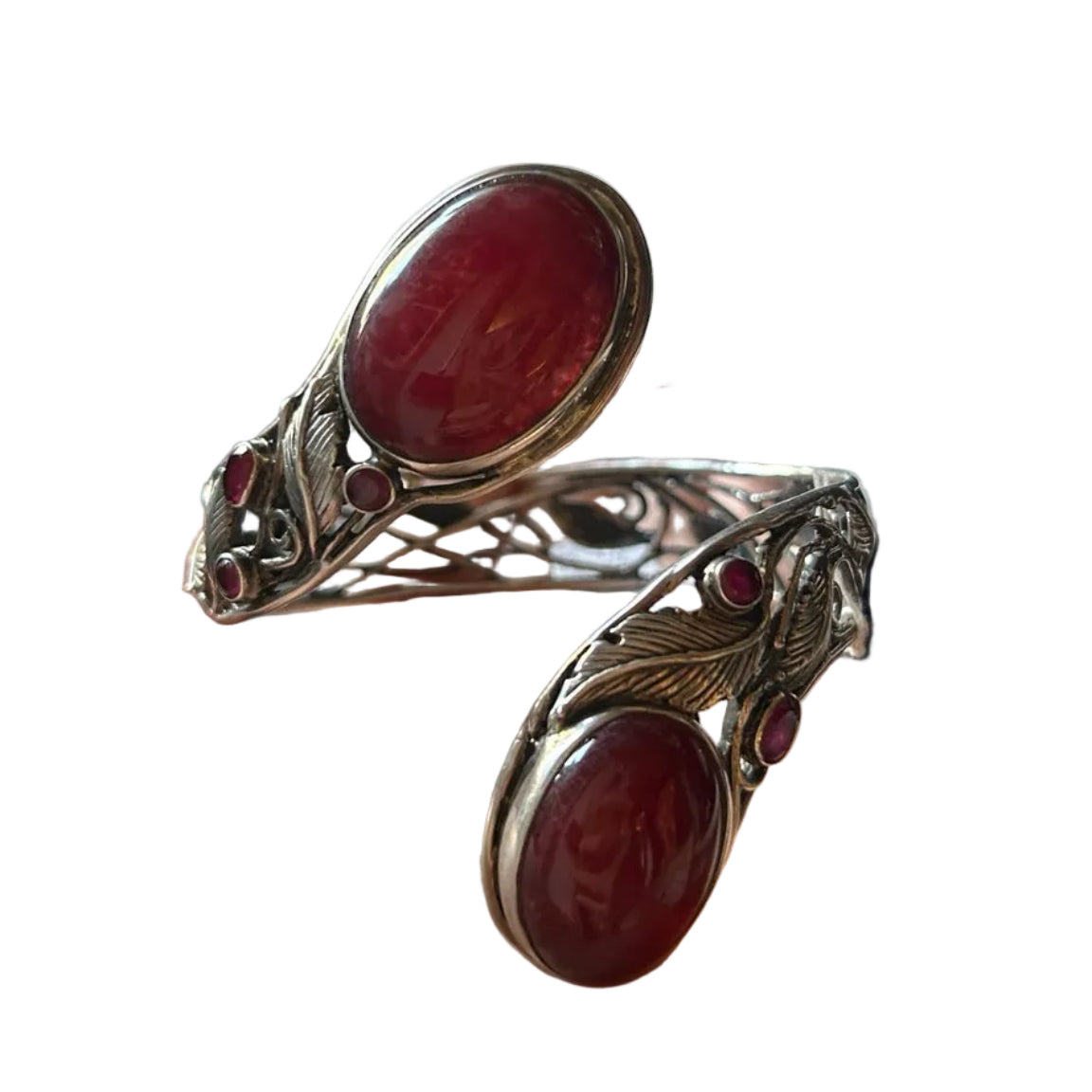 Handcrafted 925 Sterling Silver Bracelet With Maroon Stone Detailing