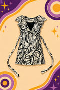1990's Inzino White/Black Print Tie Back Dress