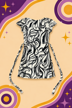 1990's Inzino White/Black Print Tie Back Dress