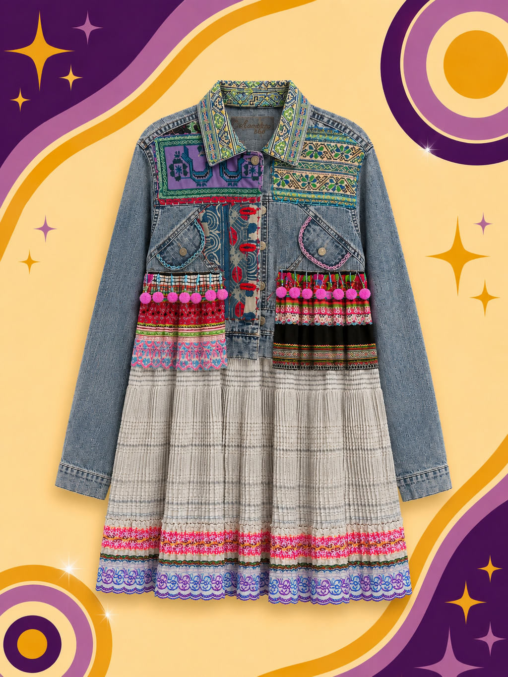 Upcycled Denim Jacket Funnies Vintage High Low Style