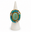 Handmade Woven Ring With Beaded Detailing (Blue)