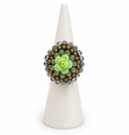 Handmade Woven Ring With Beaded Detailing (Green Flower)