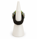 Handmade Woven Ring With Beaded Detailing (Green Flower)