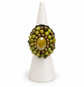 Handmade Woven Ring With Beaded Detailing (Lime Green)