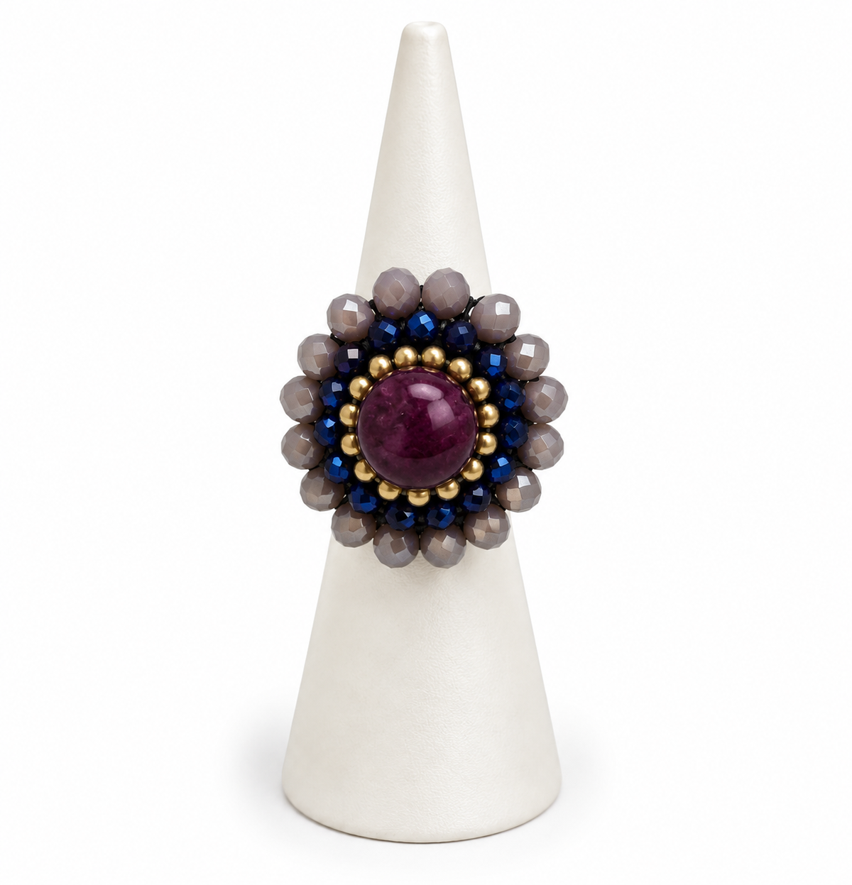 Handmade Woven Ring With Beaded Detailing (Purple)