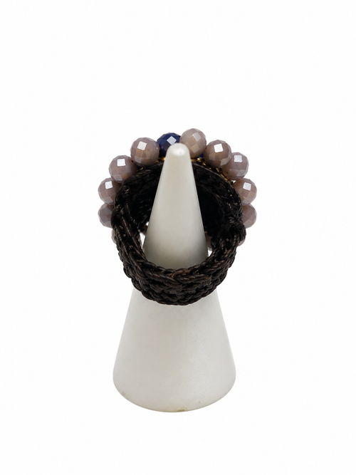 Handmade Woven Ring With Beaded Detailing (Purple)