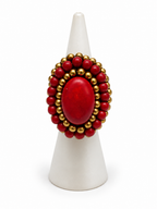 Handmade Woven Ring With Beaded Detailing (Red)
