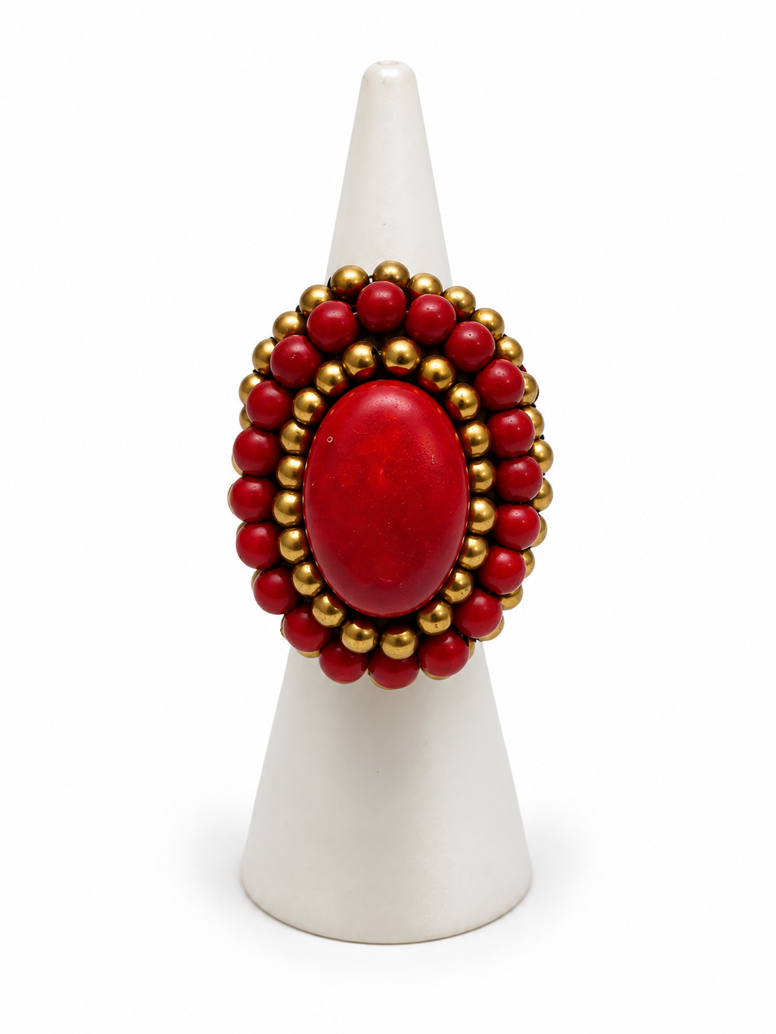Handmade Woven Ring With Beaded Detailing (Red)
