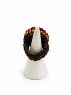 Handmade Woven Ring With Beaded Detailing (Red)