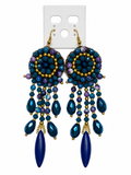 Handmade Woven Earrings With Beaded Detailing (Navy Blue)