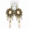 Handmade Woven Earrings With Beaded Detailing (Cream)