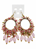 Handmade Woven Earrings With Beaded Detailing (Pink)