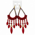 Handmade Woven Earrings With Beaded Detailing (Red)