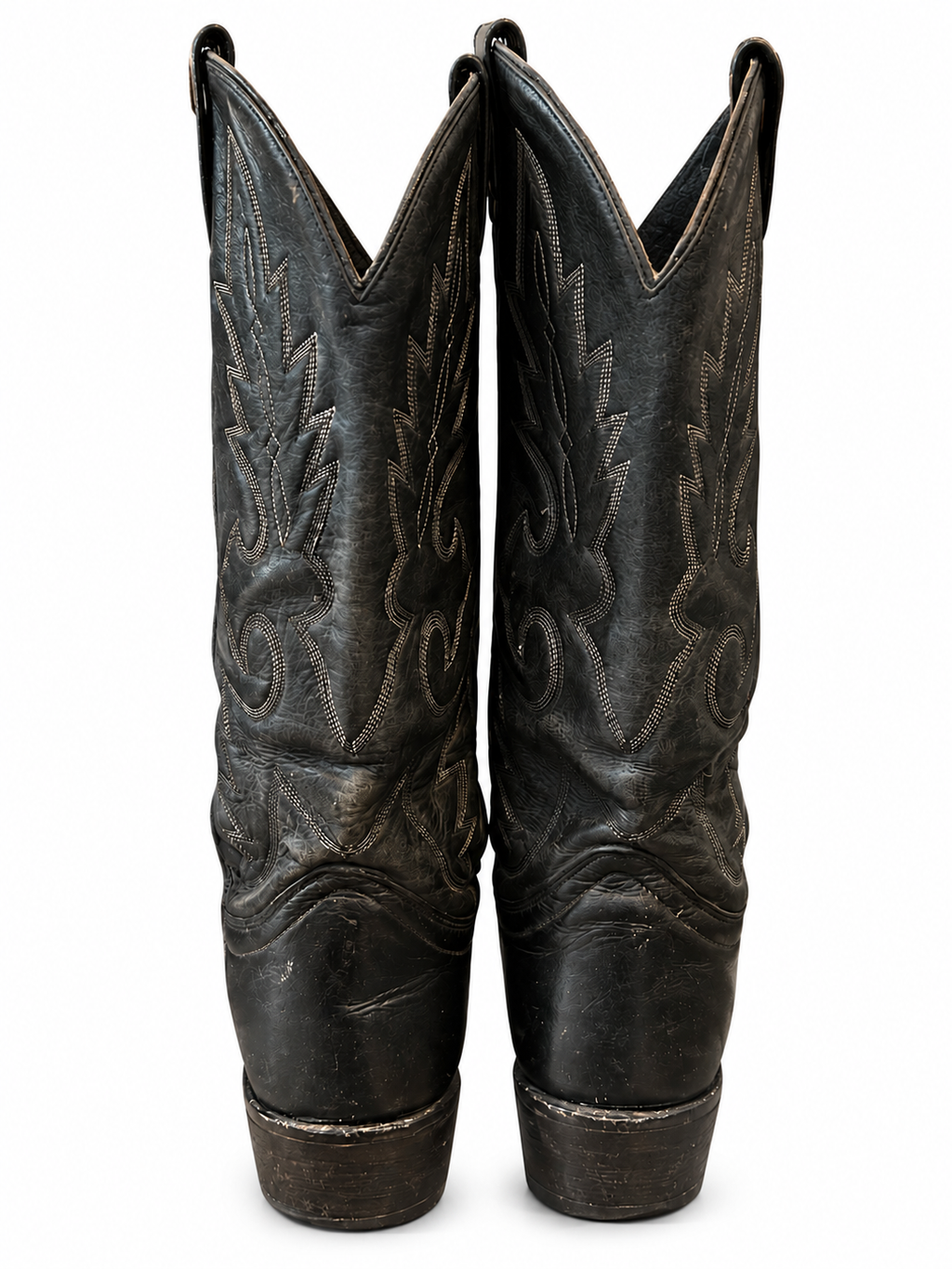 American Vintage Genuine Leather Cowtown (W9D) Black W/White stitching Cowboy Boots