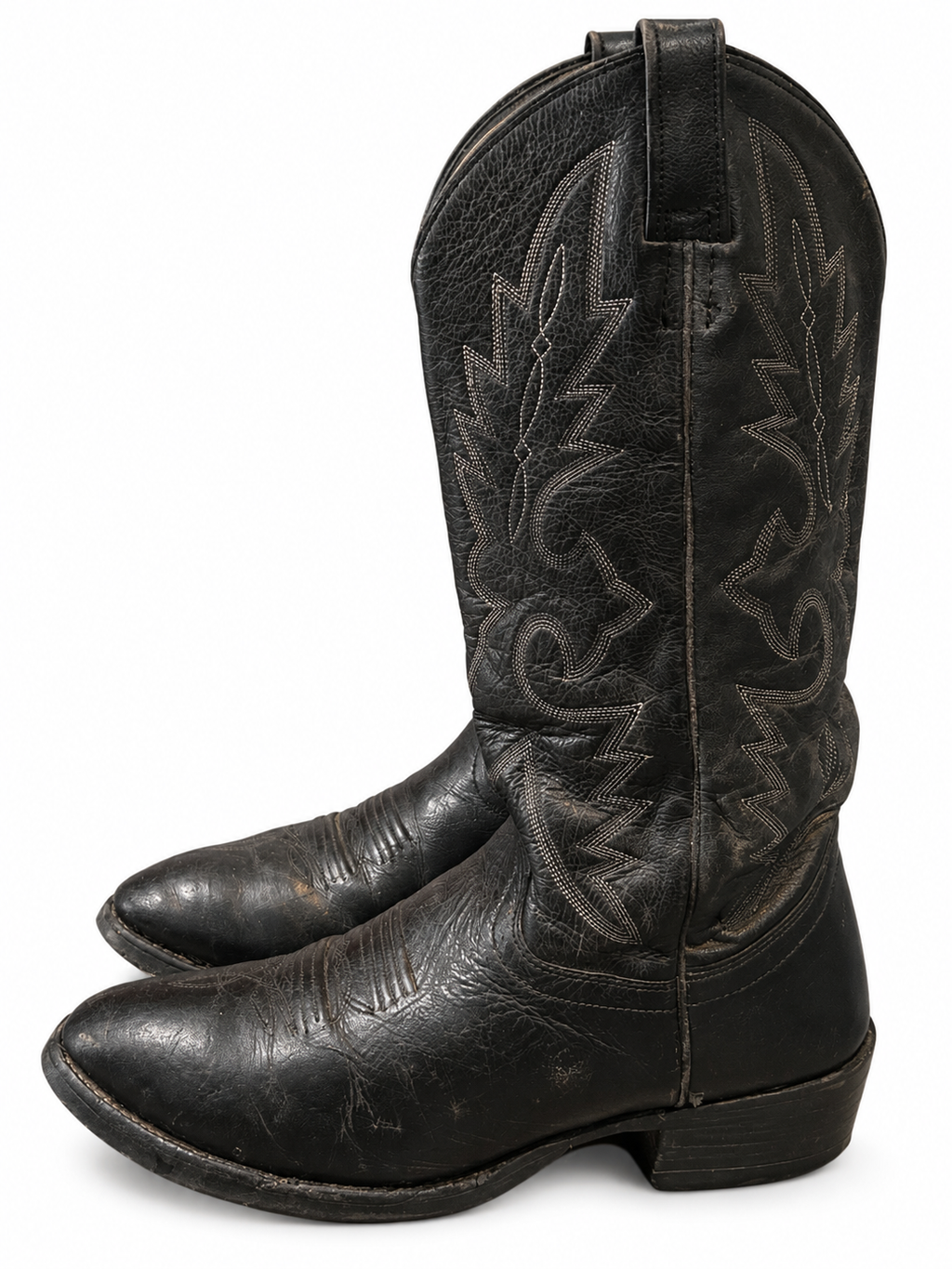 American Vintage Genuine Leather Cowtown (W9D) Black W/White stitching Cowboy Boots
