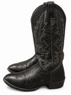 American Vintage Genuine Leather Cowtown (W9D) Black W/White stitching Cowboy Boots