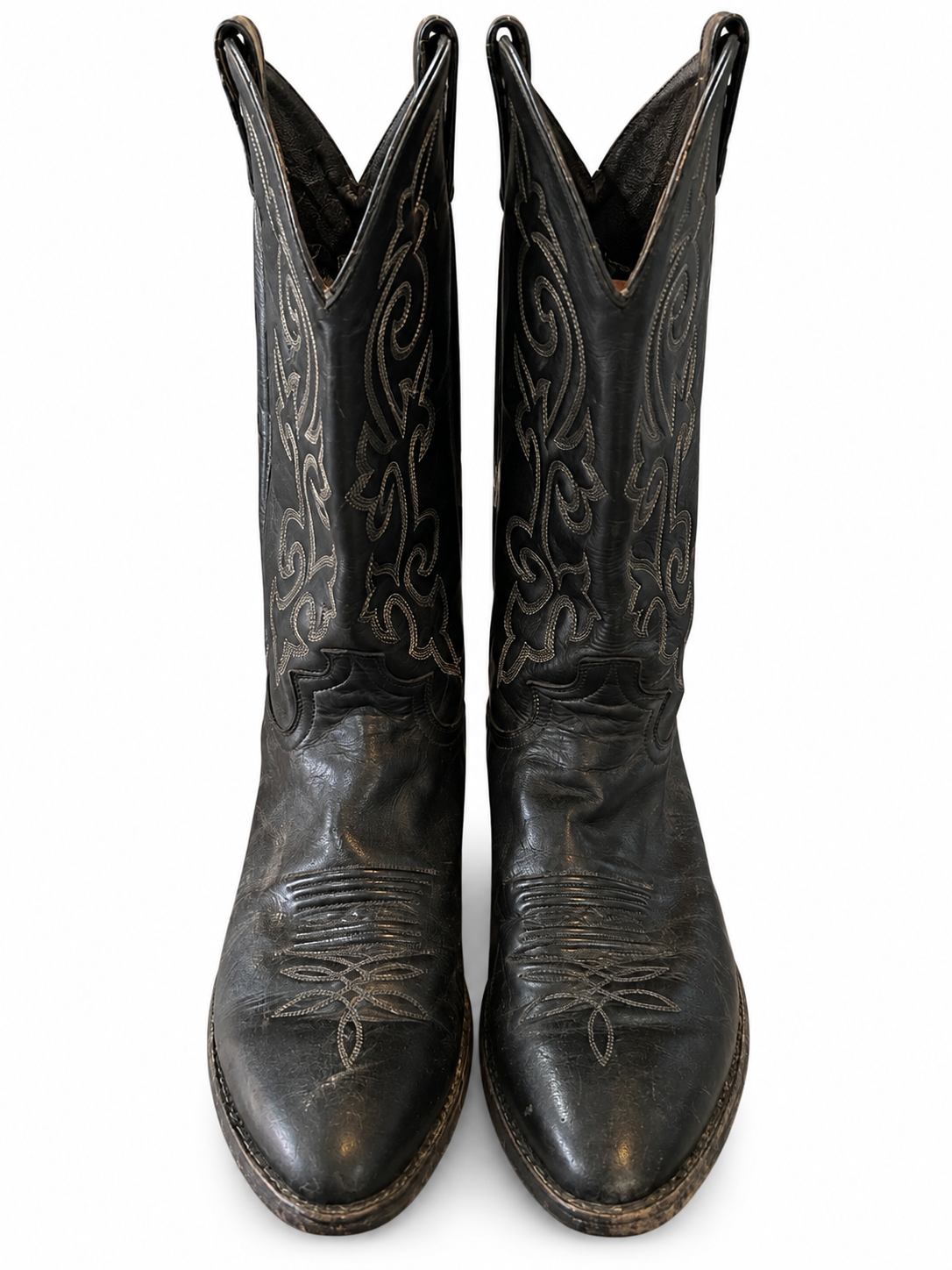 American Vintage Genuine Leather Cowtown (W9D) Black W/White stitching Cowboy Boots