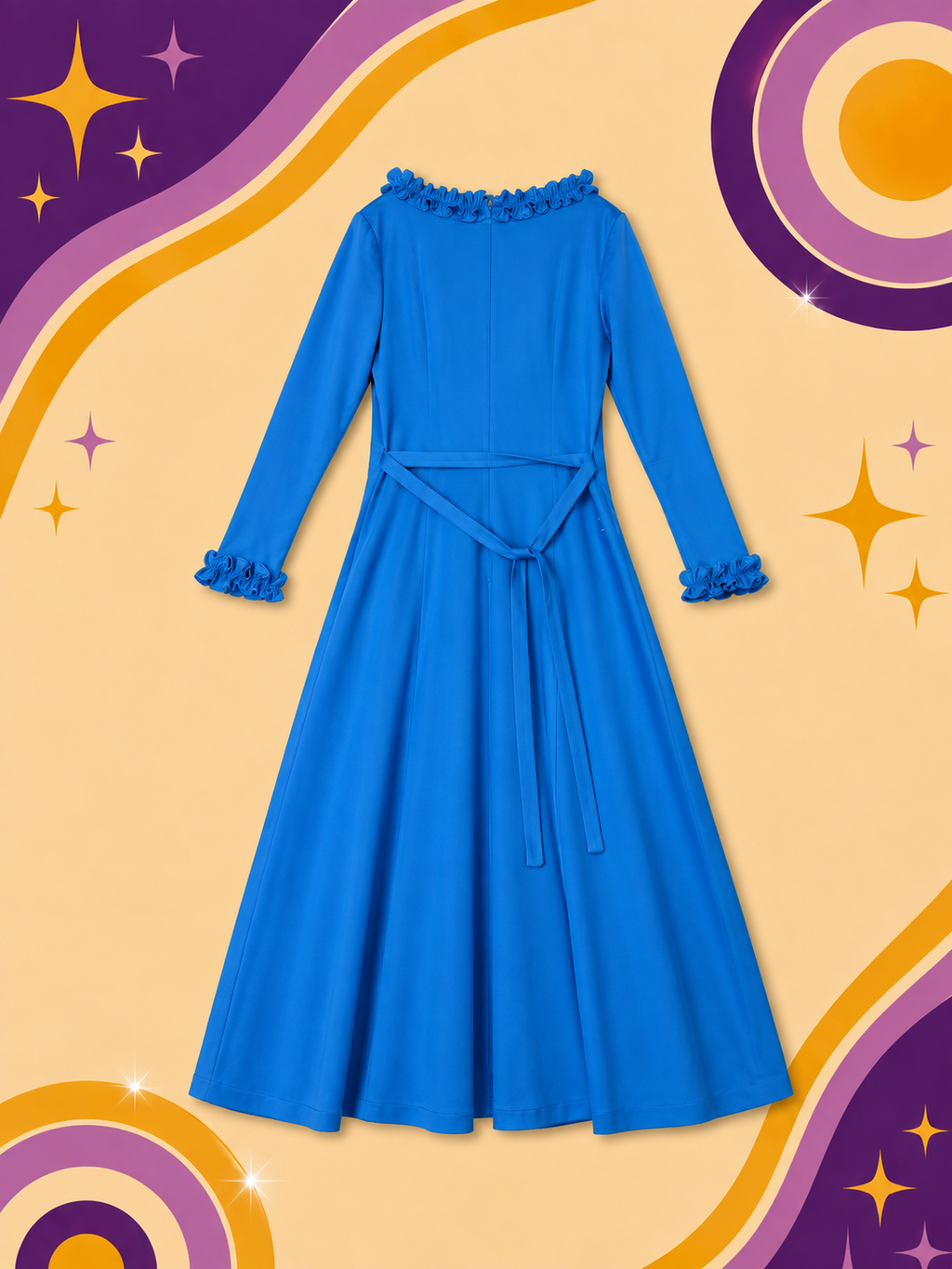 1970's Original Vintage Kenwell Blue Maxi Dress
