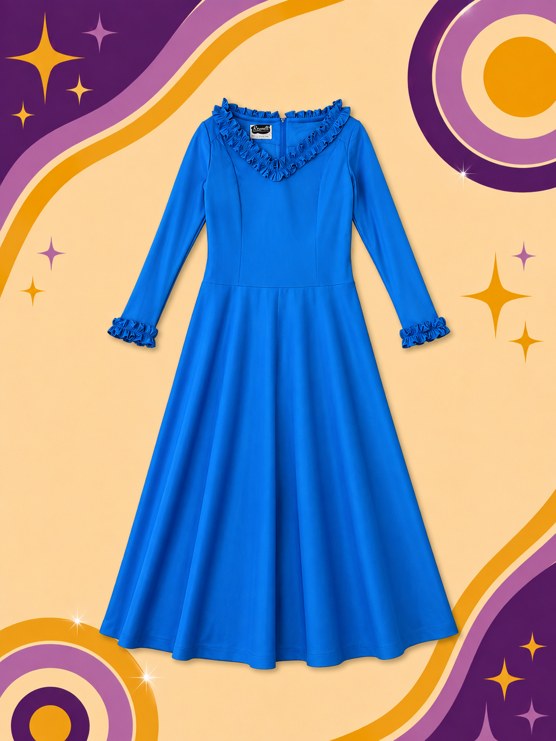 1970's Original Vintage Kenwell Blue Maxi Dress