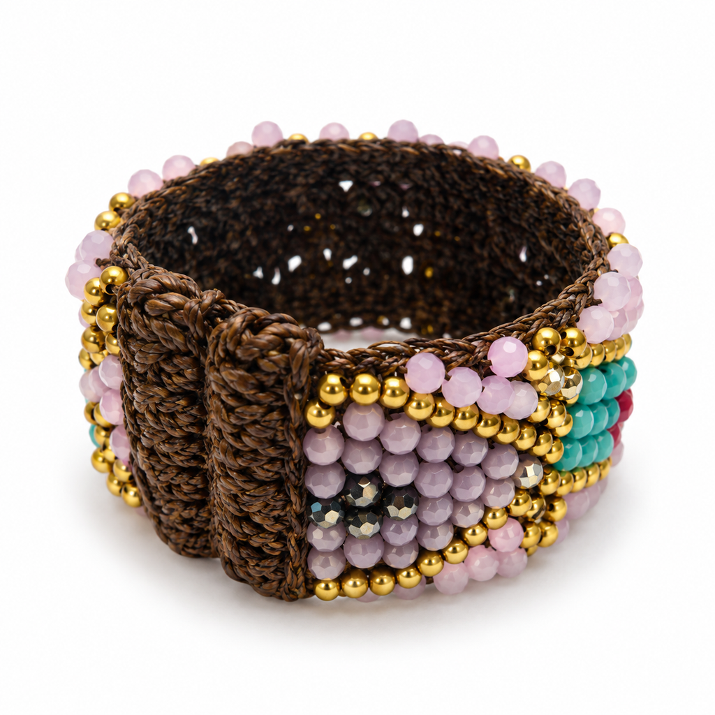 Handmade Woven Bracelet With Beaded Detailing (Multicolour)