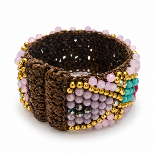 Handmade Woven Bracelet With Beaded Detailing (Multicolour)