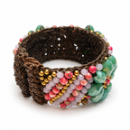 Handmade Woven Bracelet With Beaded Detailing (Aqua and Pink)