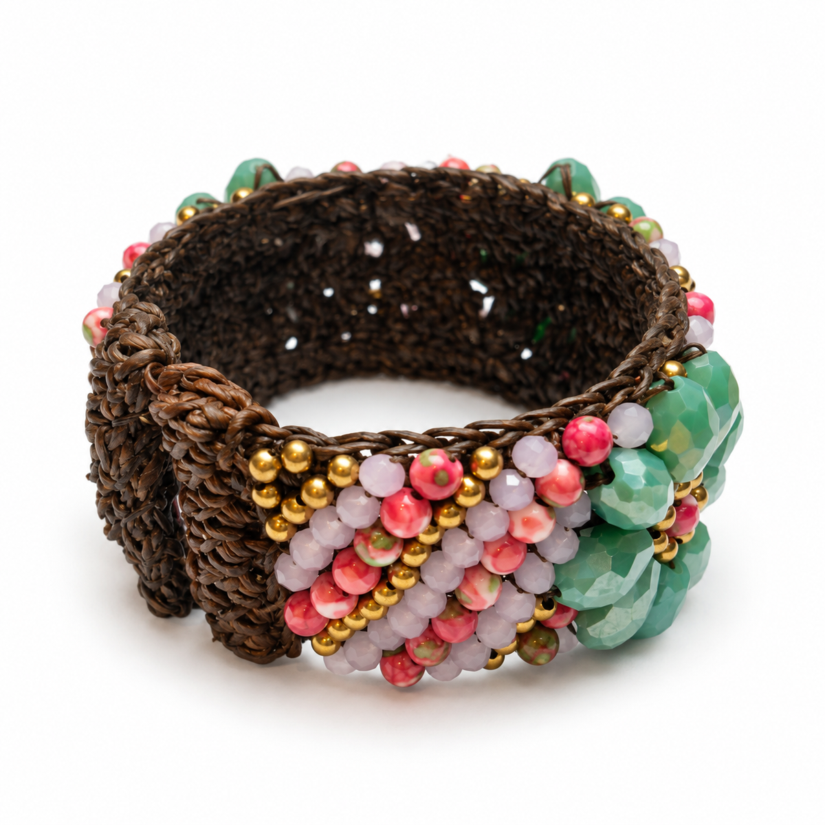 Handmade Woven Bracelet With Beaded Detailing (Aqua and Pink)