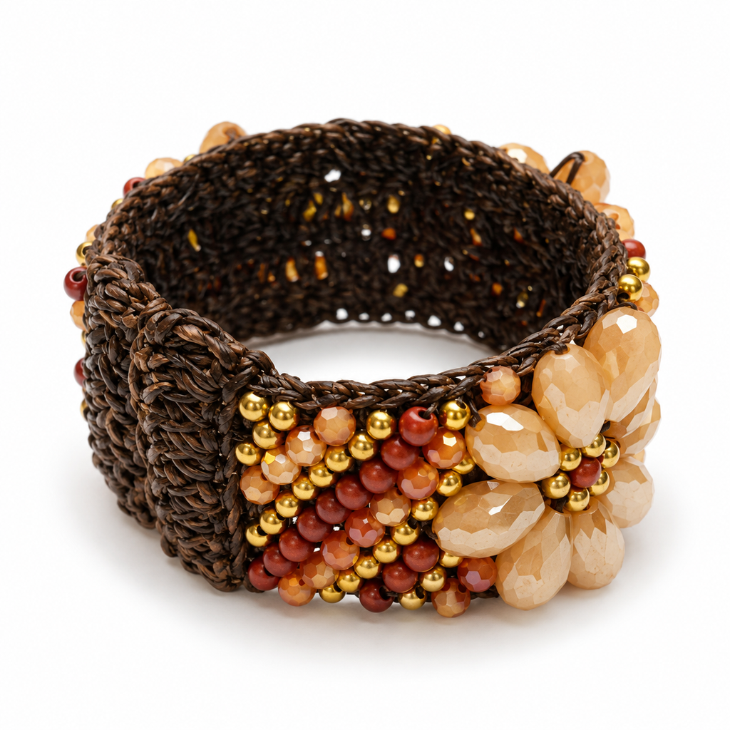 Handmade Woven Bracelet With Beaded Detailing (Brown)