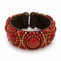 Handmade Woven Bracelet With Beaded Detailing (Red)