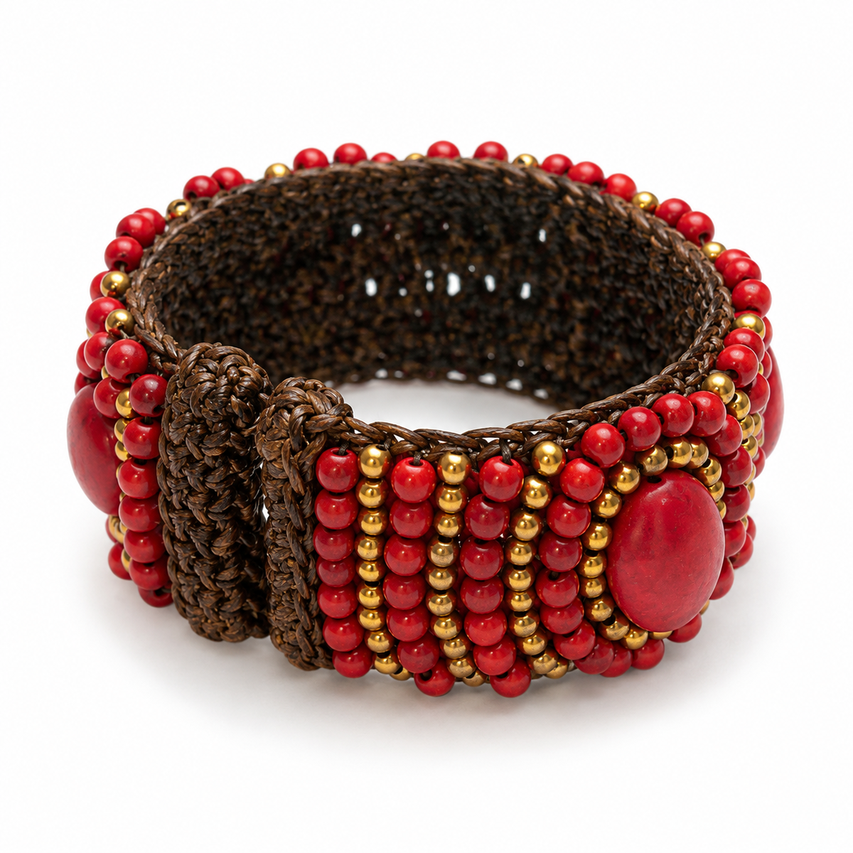 Handmade Woven Bracelet With Beaded Detailing (Red)