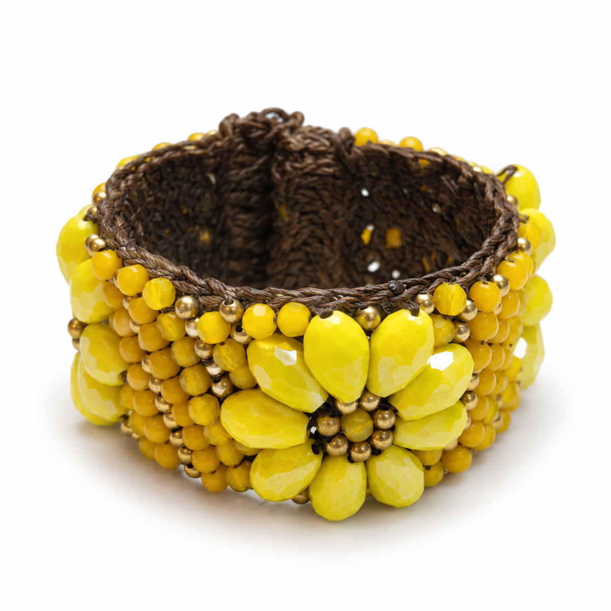Handmade Woven Bracelet With Beaded Detailing (Yellow)