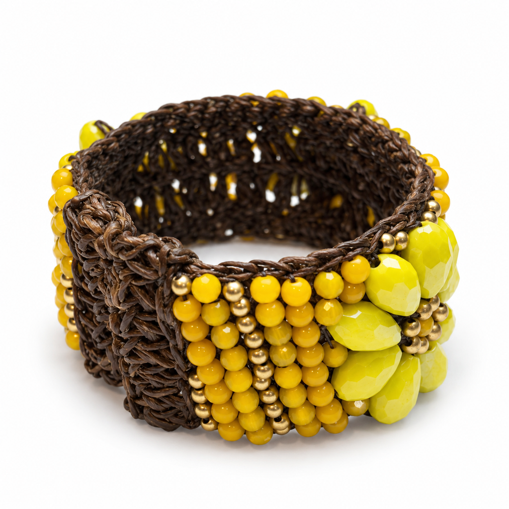 Handmade Woven Bracelet With Beaded Detailing (Yellow)