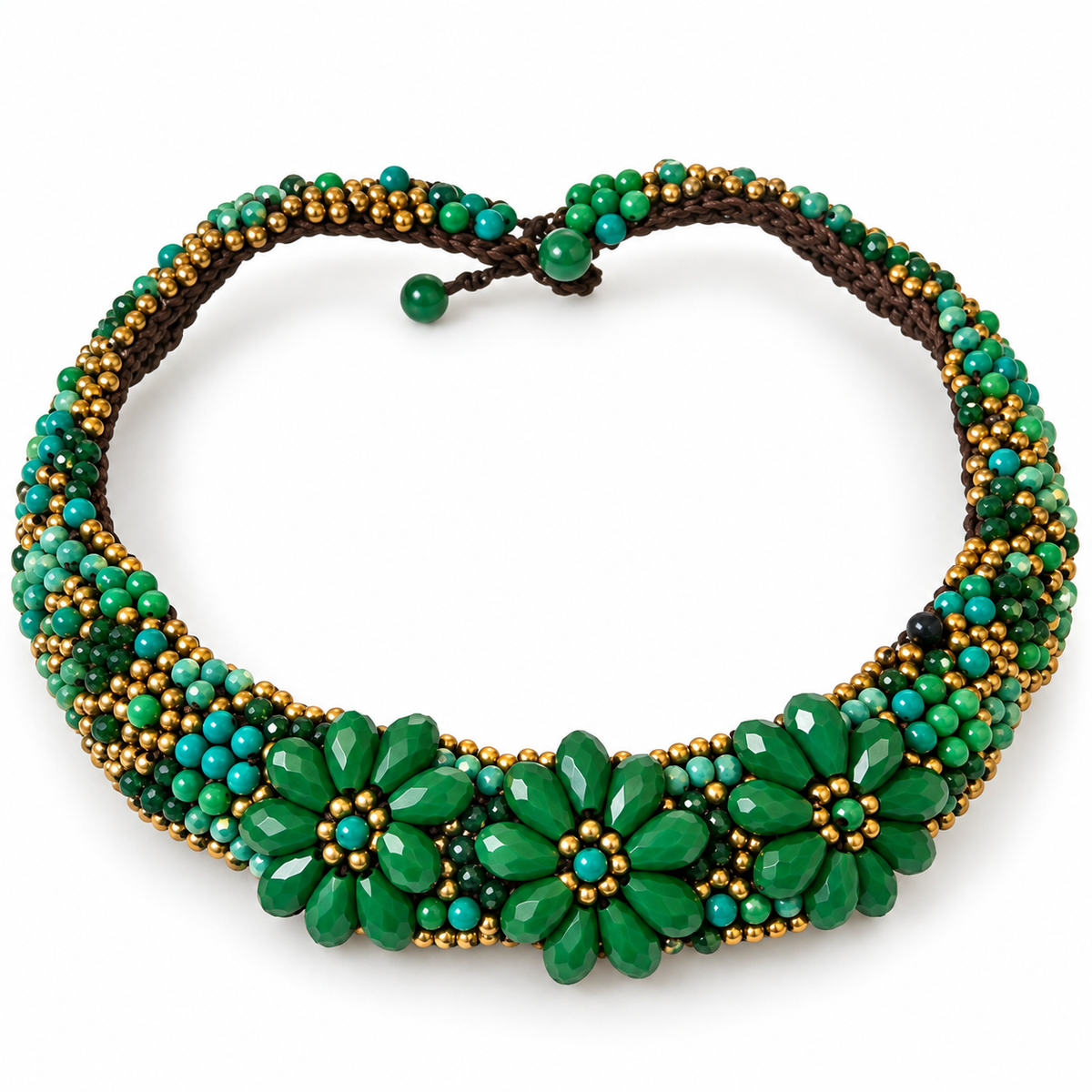 Handmade Woven Necklace With Beaded Detailing (Green)