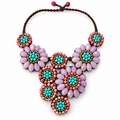 Handmade Woven Necklace With Beaded Detailing (Pink)