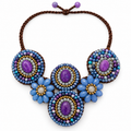 Handmade Woven Necklace With Beaded Detailing (Purple)