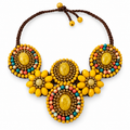 Handmade Woven Necklace With Beaded Detailing (Yellow)
